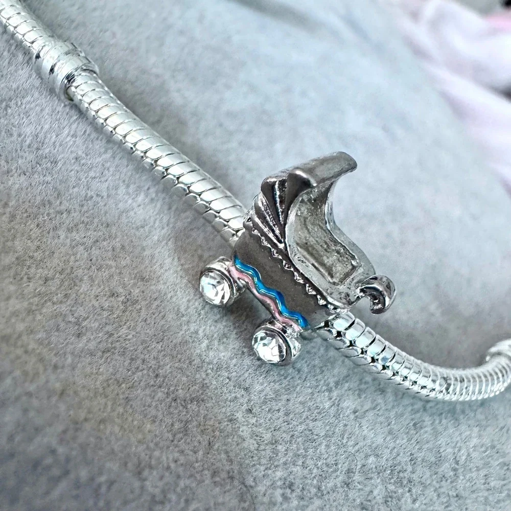 Baby Carriage Stroller Charm Silver Pink Blue fits PANDORA
